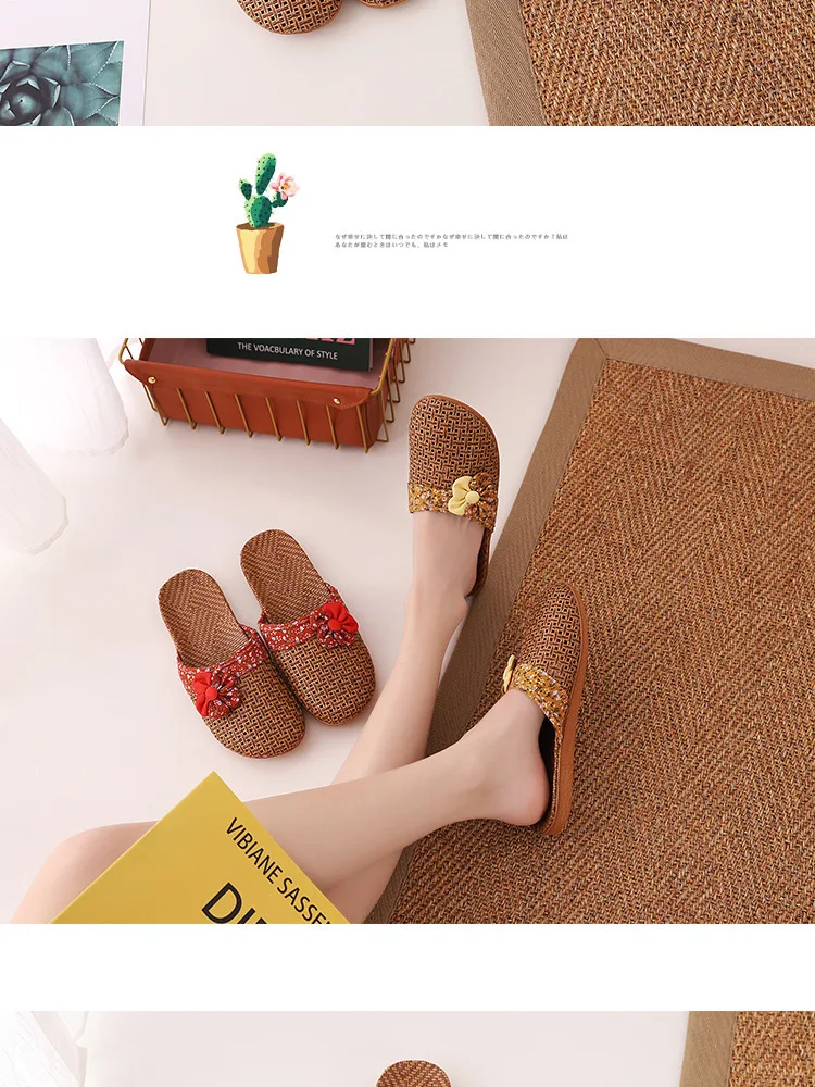 2022 neue Leinen Hausschuhe Frauen Sommer Bambus Matten Haus Hausschuhe Holzboden Schuhe Frauen Eva weiche Sohle Strand Hausschuhe Schuhe Frauen – Detail 9