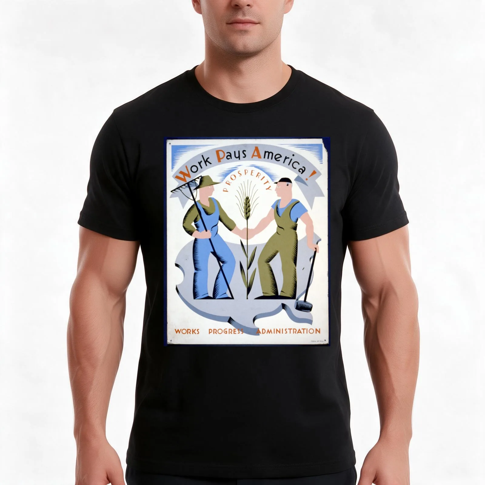 Work Pays America, Works Progress Administration T-Shirt, Summer Casual Cotton Tee, Oversized Streetwear Tops, Unisex Men Women