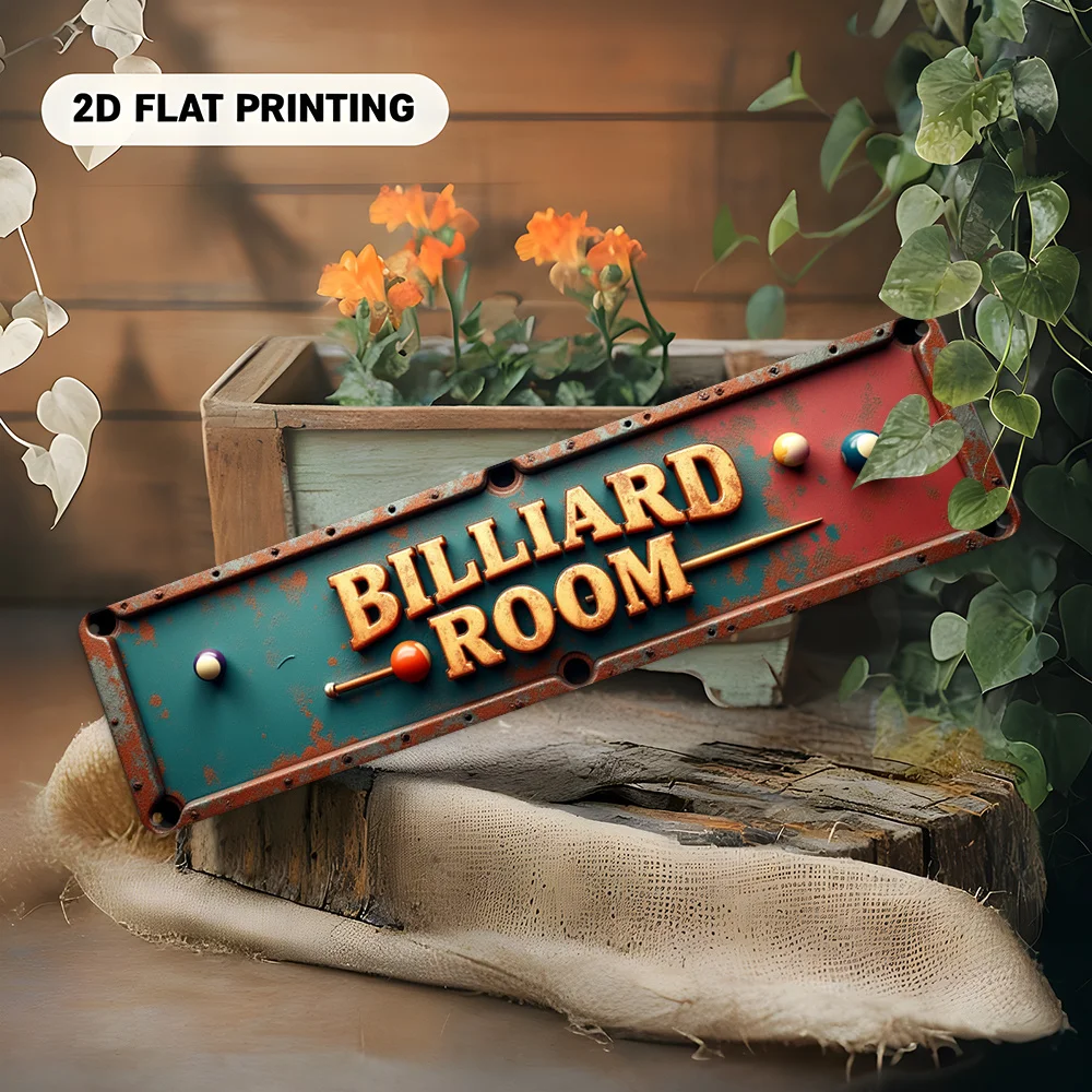 HD Tin Sign, Billiard Room Vintage Retro Metal Wall Art, Rustic Game Room Man Cave Decor Sign