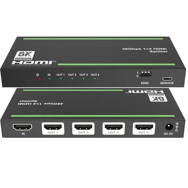 متوفر في المخزون 48 جيجابت في الثانية 1 × 4 HDMI Splitter Auto Downscaling HDR إلى SDR تحويل تلقائي على جميع المخرجات يمكن أن تعمل بشكل جيد مع xbox أو PS5