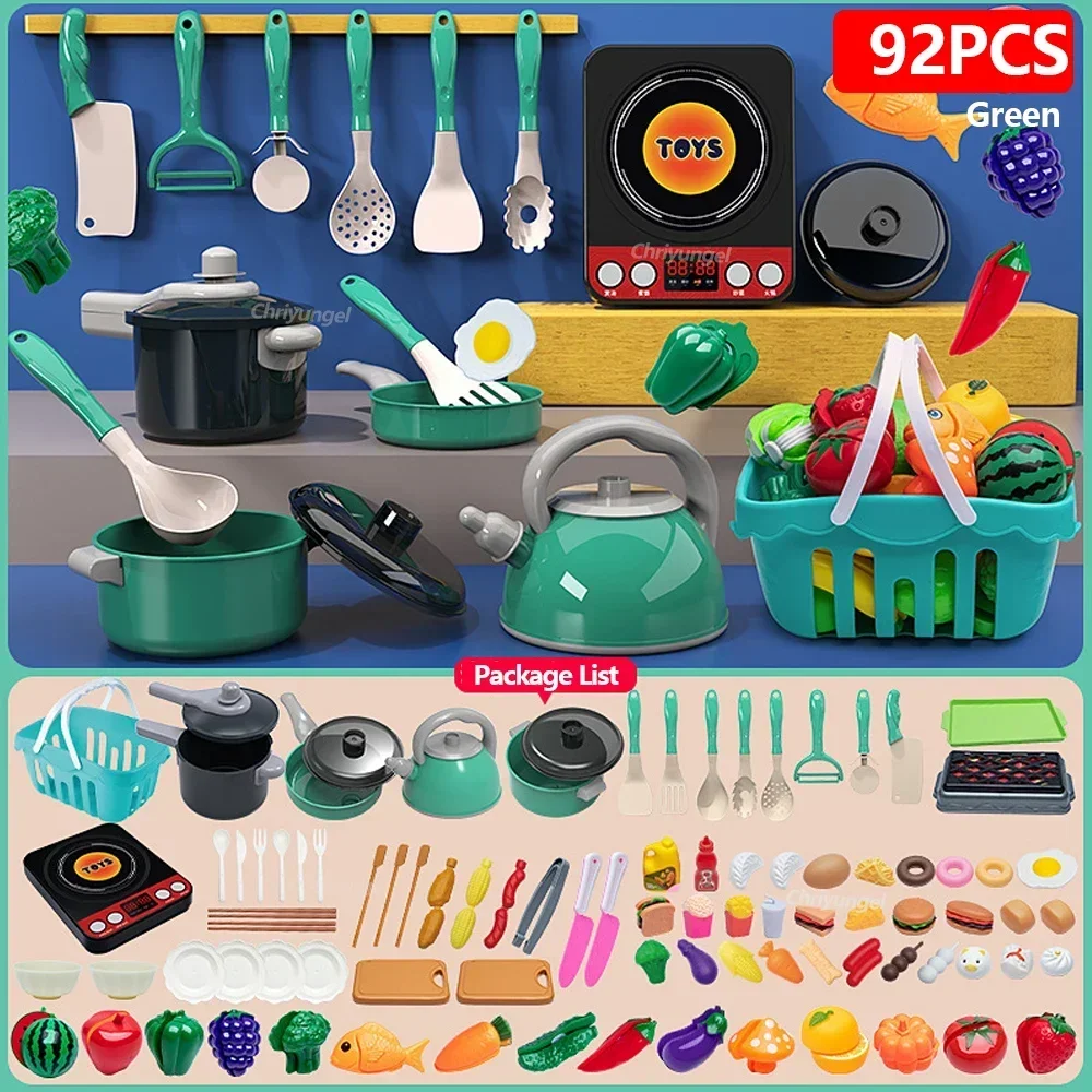 Kinderen Keuken Speelgoed Set 92/86/69/59PCS Spelen Keuken Accessoires Kit met Speelpotten Pretend Voedsel Koken Speelgoed Peuter Meisjes Jongen Gift - afbeelding 1