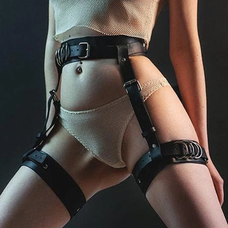 Women Sexy Thigh Garter Leather Lingerie Sword Belt High Waist Stockings Bondage Leg Harness Gothic Fetish Rave Festival Outfit