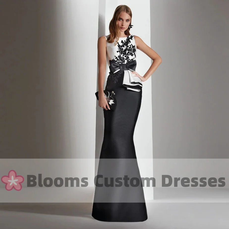 Blooms Contrast Color Appliques Evening Dresses Customized Mother Of Bride Dress Bow Mermaid Backless Long Formal Occasion Gown