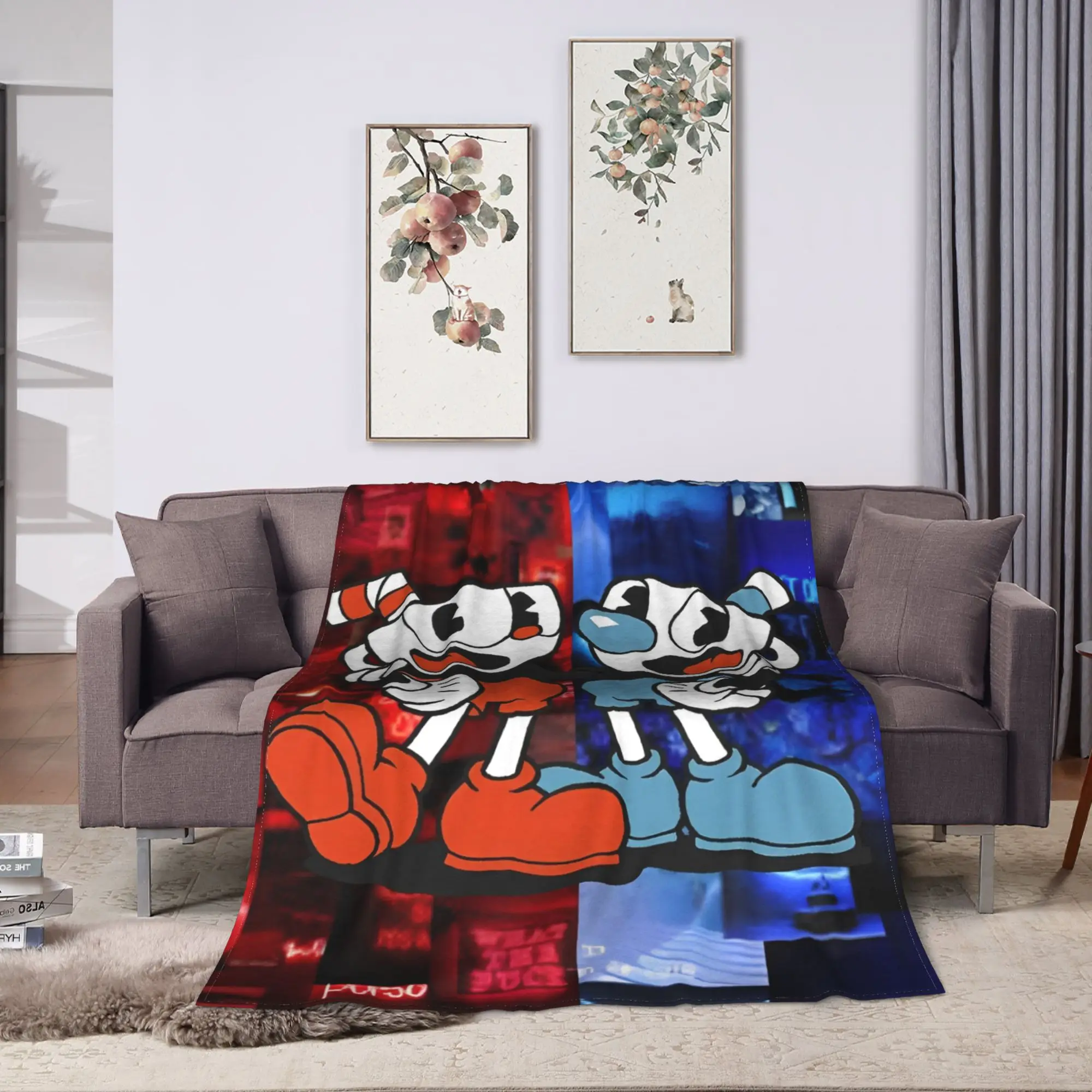 Cuphead cartoon Super Warm Blanket  Travel Plush Throw Blanket Funny Couch Chair Flannel Bedspread Sofa Bed Cover