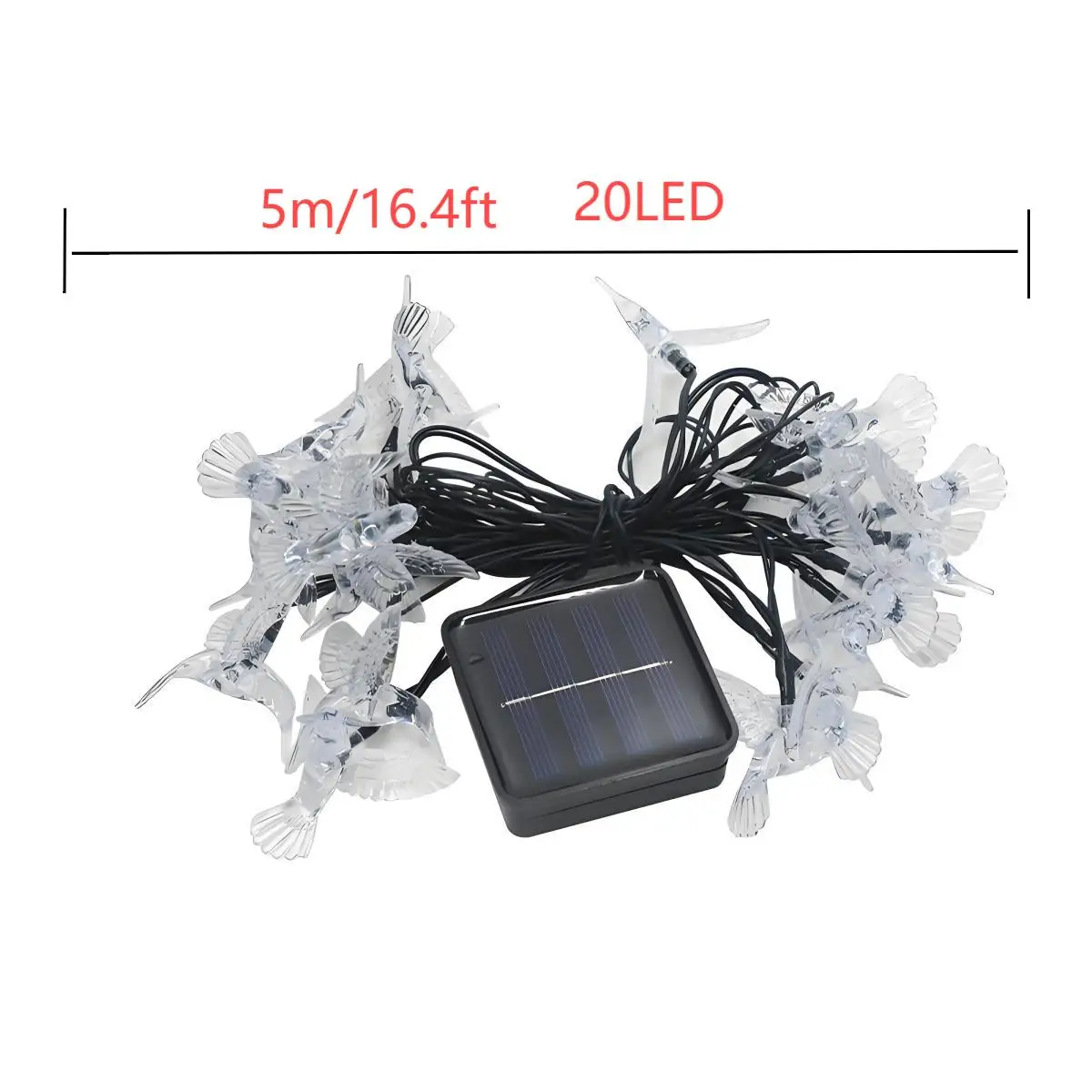 Cadena de luz solar - Lámpara de hadas de 20 LED Lámpara de colibrí para jardín al aire libre, decoración de patio y valla, ahorro de energía, impermeable, 8 modos de iluminación, decoración navideña