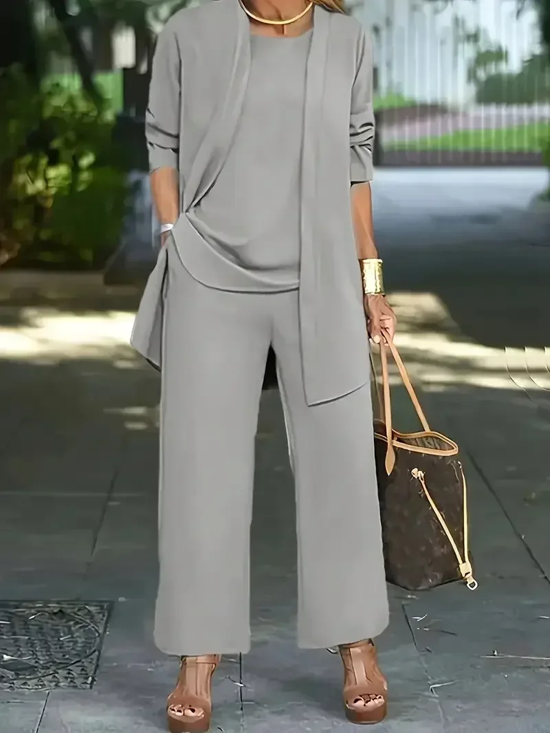 حجم كبير 1XL-5XL المرأة موضة ثلاث قطع الزي مجموعة طويلة الأكمام السيدات سترة غير رسمية تانك القمم والسراويل الطويلة وتتسابق
