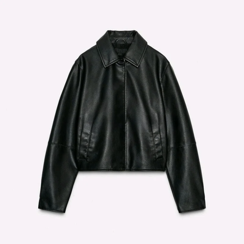 جديد الخريف المرأة دراجة نارية Sle ort Jaet ملابس خارجية طويلة Sve بولي Leather الجلود محاكاة غطاء طوق سستة إغلاق Casu...