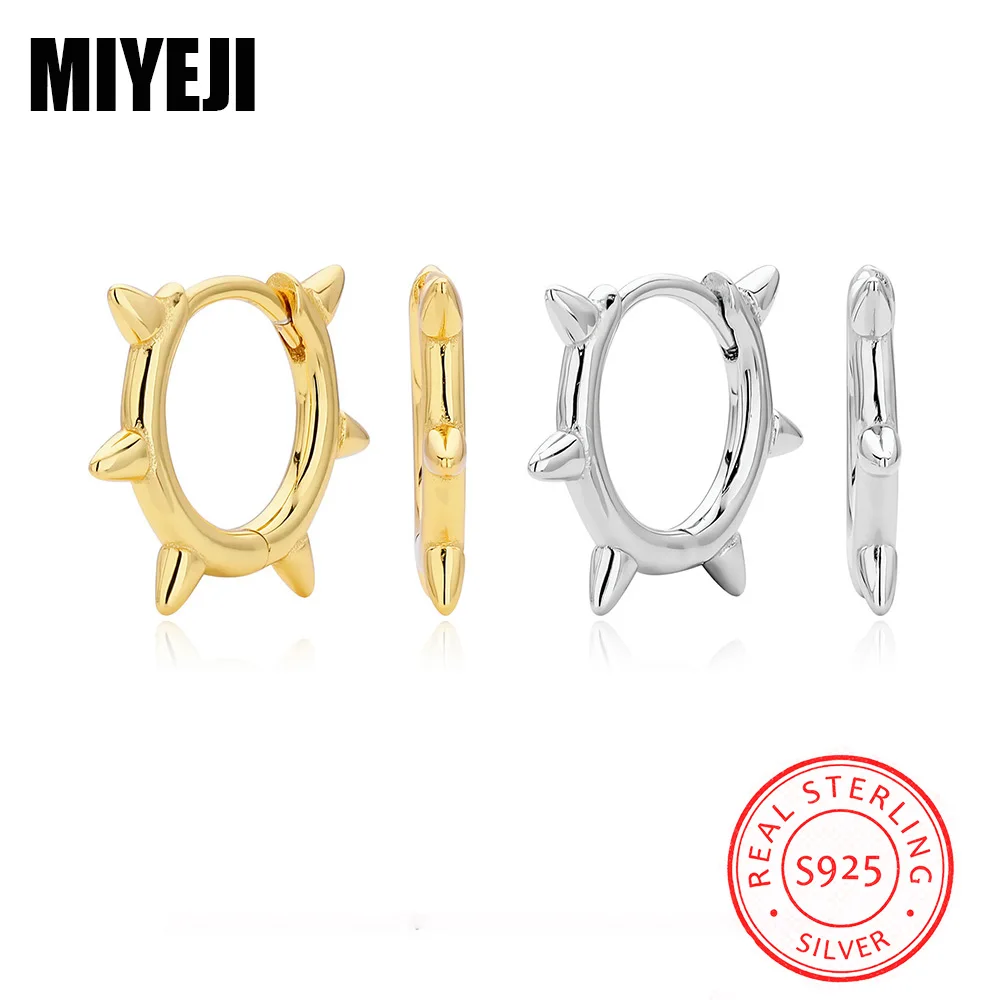 MIYEJI Real S925 Sterling Silver INS Hot Rivet Round Hoop Earrings For Women Daily Wear Versatile Hiphop Fine Jewelry Accessible
