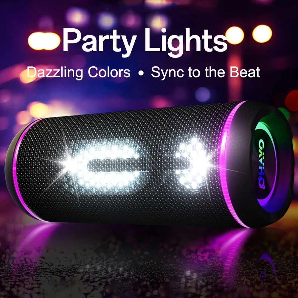 Ohayo X30 Bluetooth Speaker Enhanced Bass Waterproof Portable Speaker with Colorful Lights Show,Outdoor Camping Party equipment