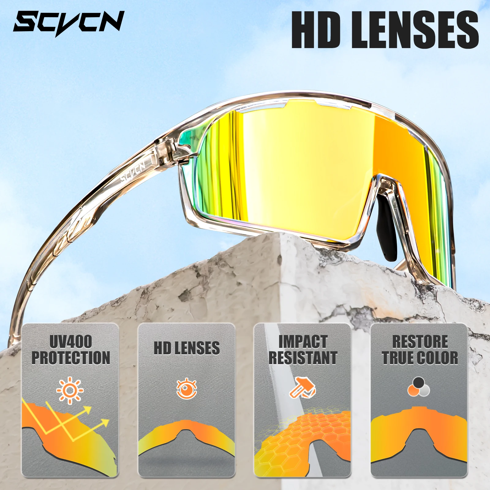 SCVCN NEW Cycling Glasses Men Bicycle Eyewear UV400 Cycling Sunglasses Gafas Ciclismo TR90 MTB Road Bike Sports Sunglasses