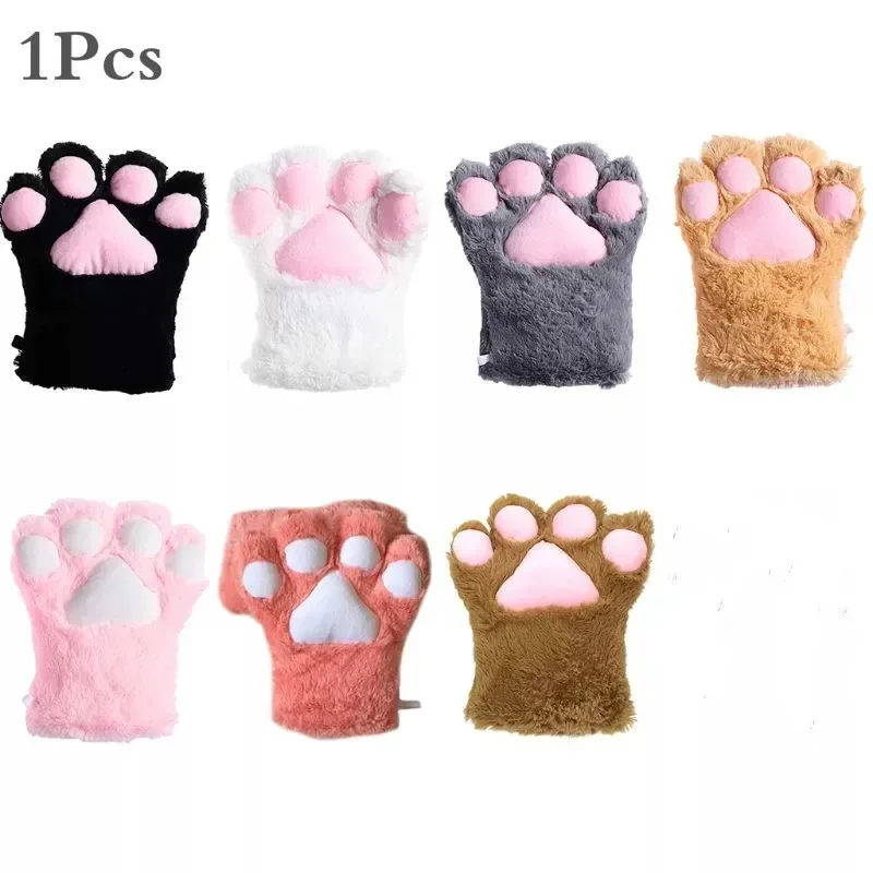 Creative Xmas Halloween Party Decor Prop Plush Cat Paw Mittens Cosplay Gloves Stage Performance Fancy Dress Costume Accessory