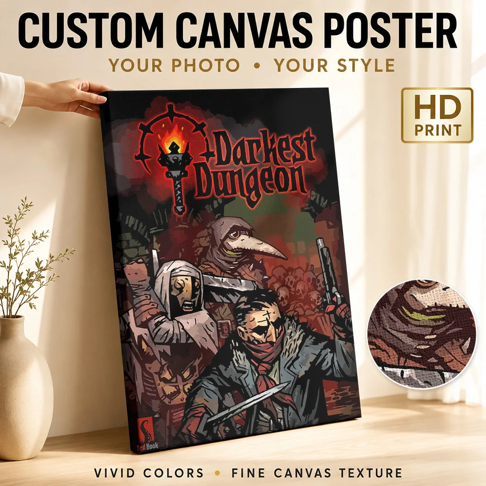 Darkest Dungeon Framed Canvas Print Posters Horror Style Canvas Wall Art With Personalized Photo For Study Ideal Gothic Fan Gift
