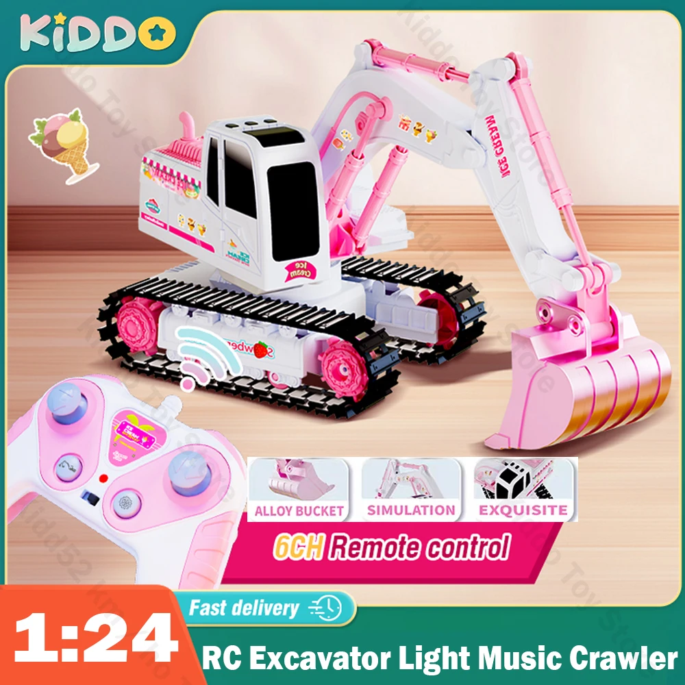 RC Excavator Car 2.4G Remote Control Alloy Engineering Vehicle Light Music Crawler Truck Excavator Toys for Boys Christmas Gift