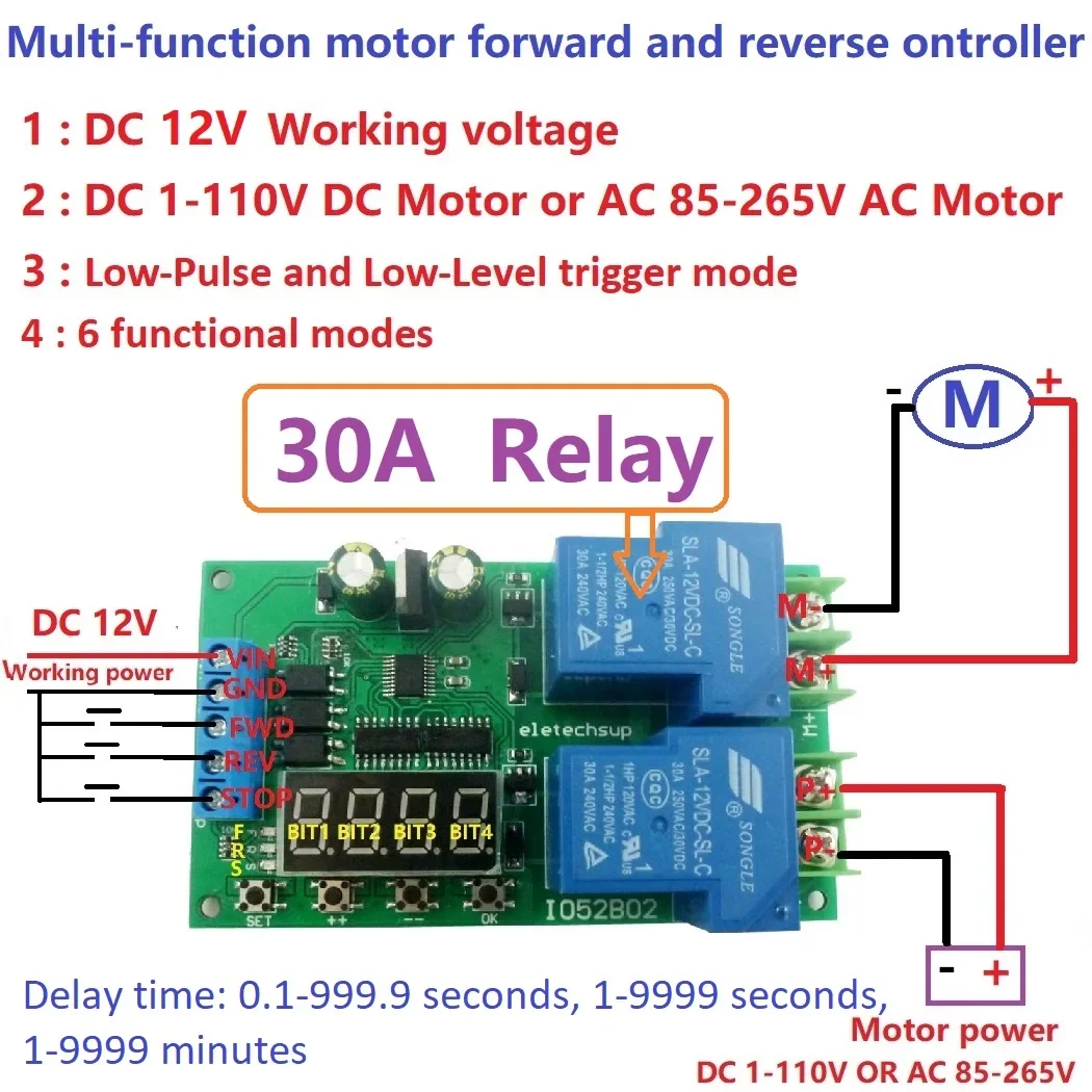 DC12V 30A Motor Forward Reverse Delay Relay Module Low Pulse Level Trigger Cycle Timer Controller with Energy Saving Mode