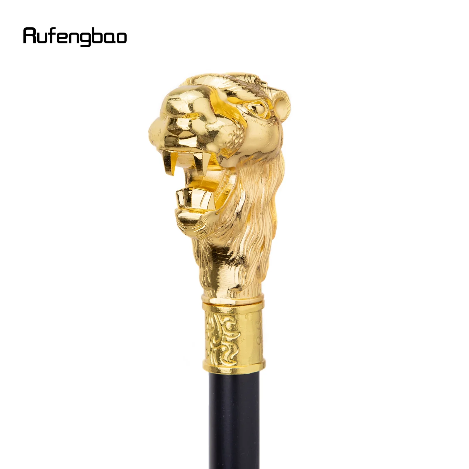 Gold Lion Head with Mustache Fashion Walking Stick Decorative Cospaly Vintage Party Fashionable Walking Cane Crosier 93cm