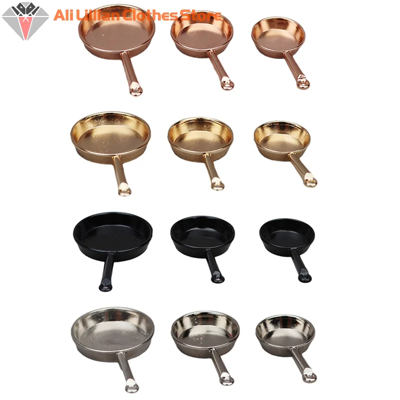 ⭐ 핫 ❗   3개 세트 1/12 인형집 미니어처 프라이팬 캐서롤 금속 조리기구 주방 모델 장식 장난감 인형집 액세서리