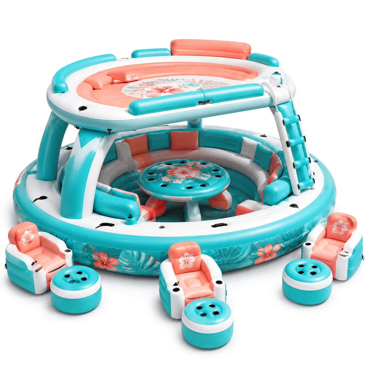Double Decker Inflatable Water Sofa Custom Logo Multi Person Floating Island Pool Lounge For Resort Rental Outdoor Leisure