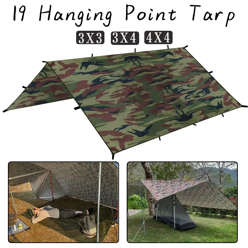 Camping 19 Hanging Points Tent Tarp Survival Sun Shelter Shade Canopy Outdoor Backpacking Waterproof Awning SunShade 4x4 3x4 3x3