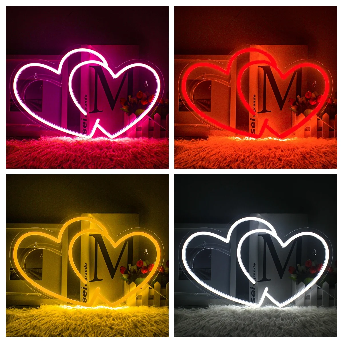 Double Love Neon Sign LED Room Wall Decor USB Powered Acrylic For Wedding Engaged Bedroom Bar Party Kids Room Art Decor Gifts