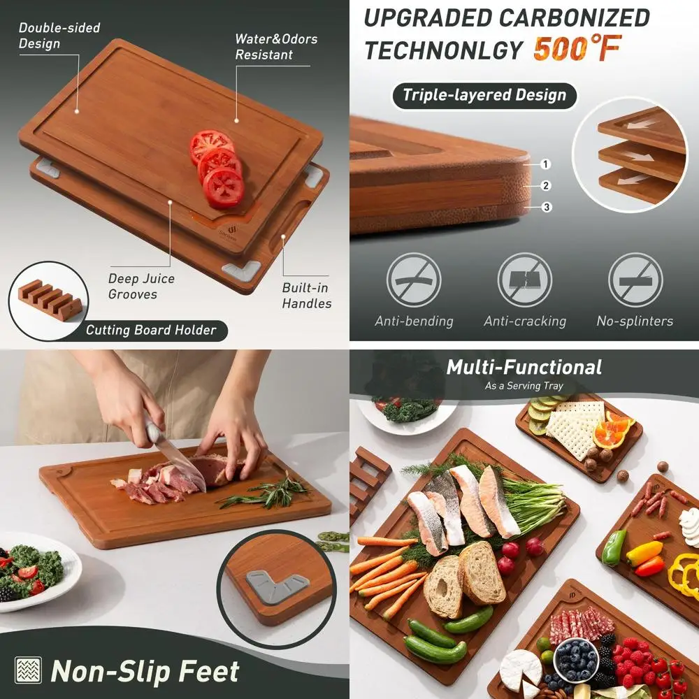 

Bamboo Cutting Board Set with Non-Slip Base, Holder, and Over Sink Feature: Perfect Father's Day Gift for Dad, Stepdad, and Gran