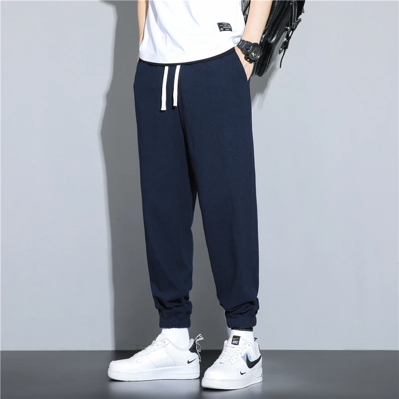 Summer Cotton Linen Men's Loose Casual Pants Harlan Sle Thin Nine Points Large Size Fat People Can Wear Trousers