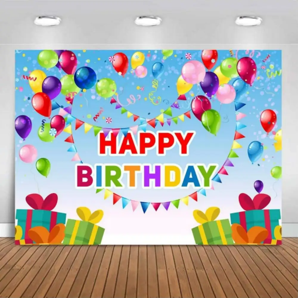 Colorful Balloons Happy Birthday Background Cloth Door Curtain 1st Birthday Party Decoration Kids Child One cake Photo Backdrop