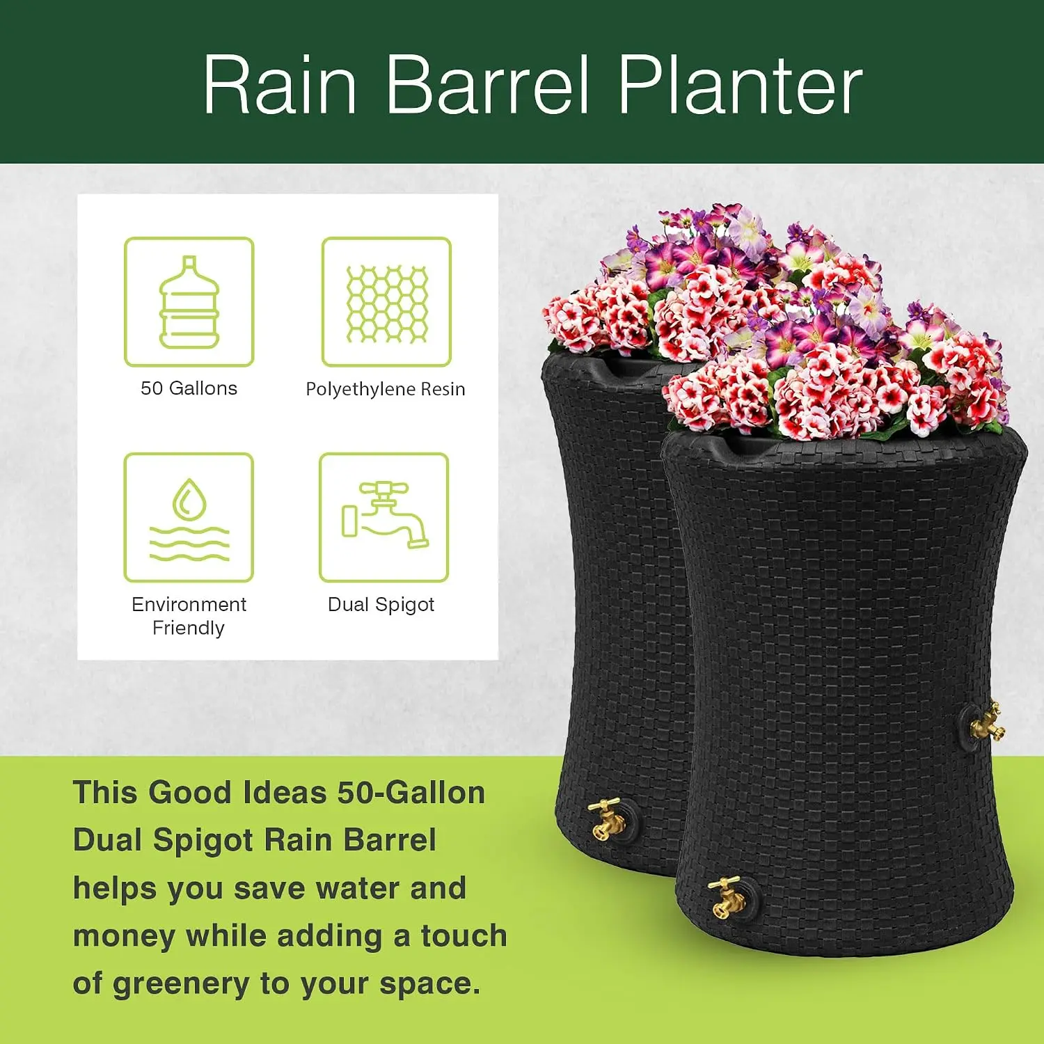 Impressions Nantucket Rain Water Collection Barrel, 50 Gallon