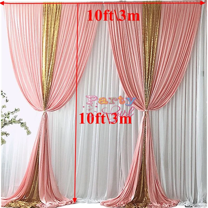 White Color Ice Silk Wedding Backdrop Curtain With Blush Sequin Swag Drapery Stage Background Event Party Decora