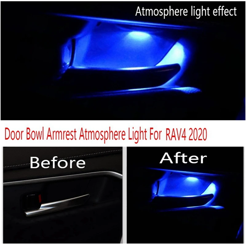 Ambient Lighting Blue LED Inner Door Bowl For Toyota RAV4 2019-2024, Armrest Handle Light Frame Decoration