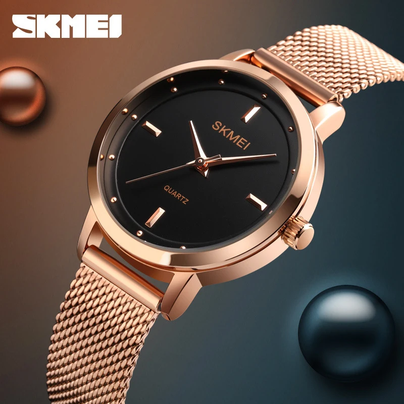 

SKMEI Women's Steel Band Watch, Fashionable and Simple Rose Gold Waterproof Quartz Watch for Women, Gift Watch
