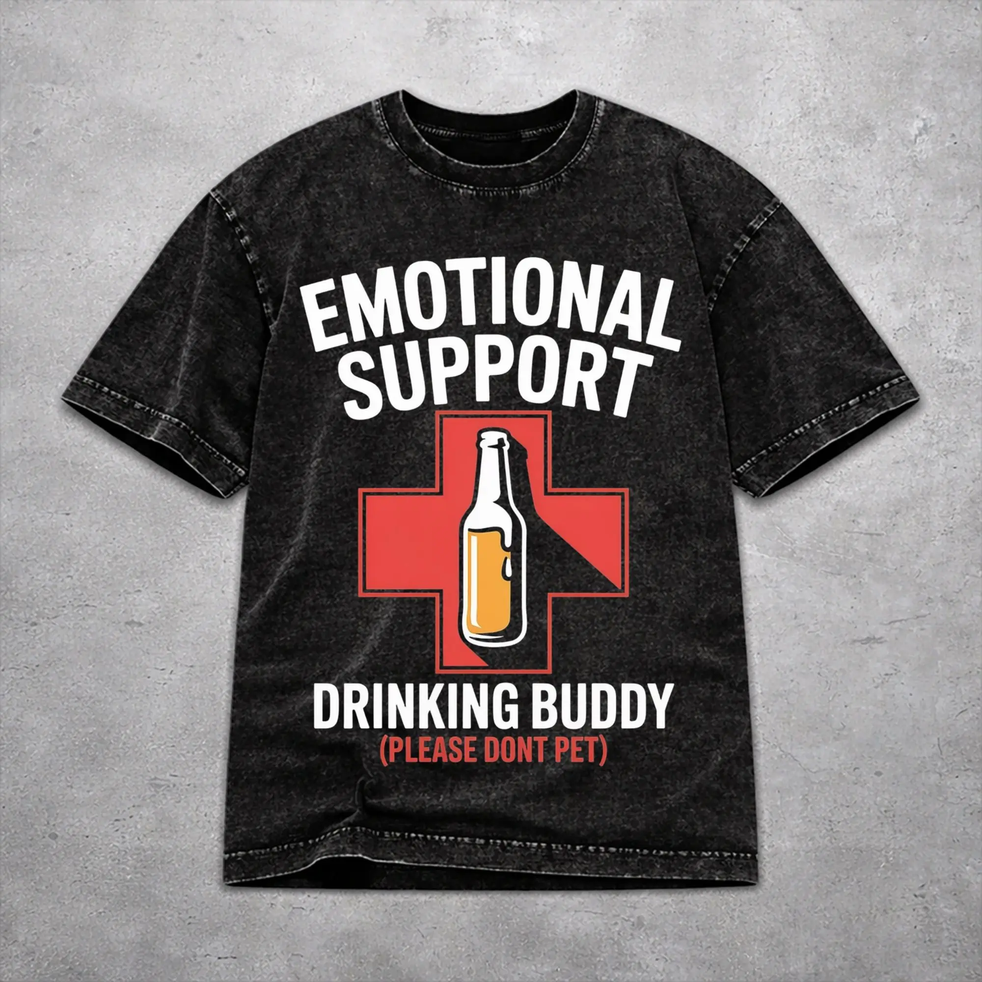 Vintage Emotional Support Drinking Buddy Beer Apparel T-Shirts for Men Women  Cotton Washed Tee Shirts Clothing