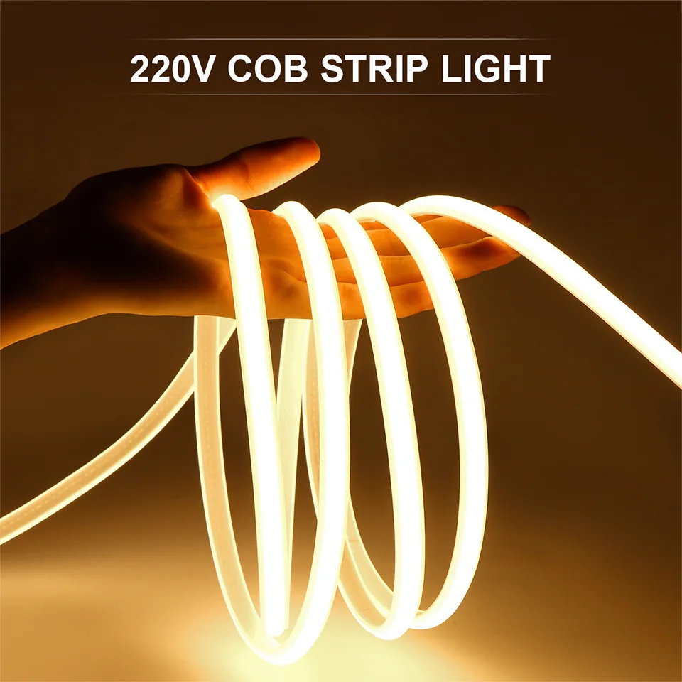 1M/2M High Bright COB LED Strip Light 288leds/M EU Plug 220V CRI RA90 Outdoor Garden FOB LED Tape For Bedroom Kitchen Lighting