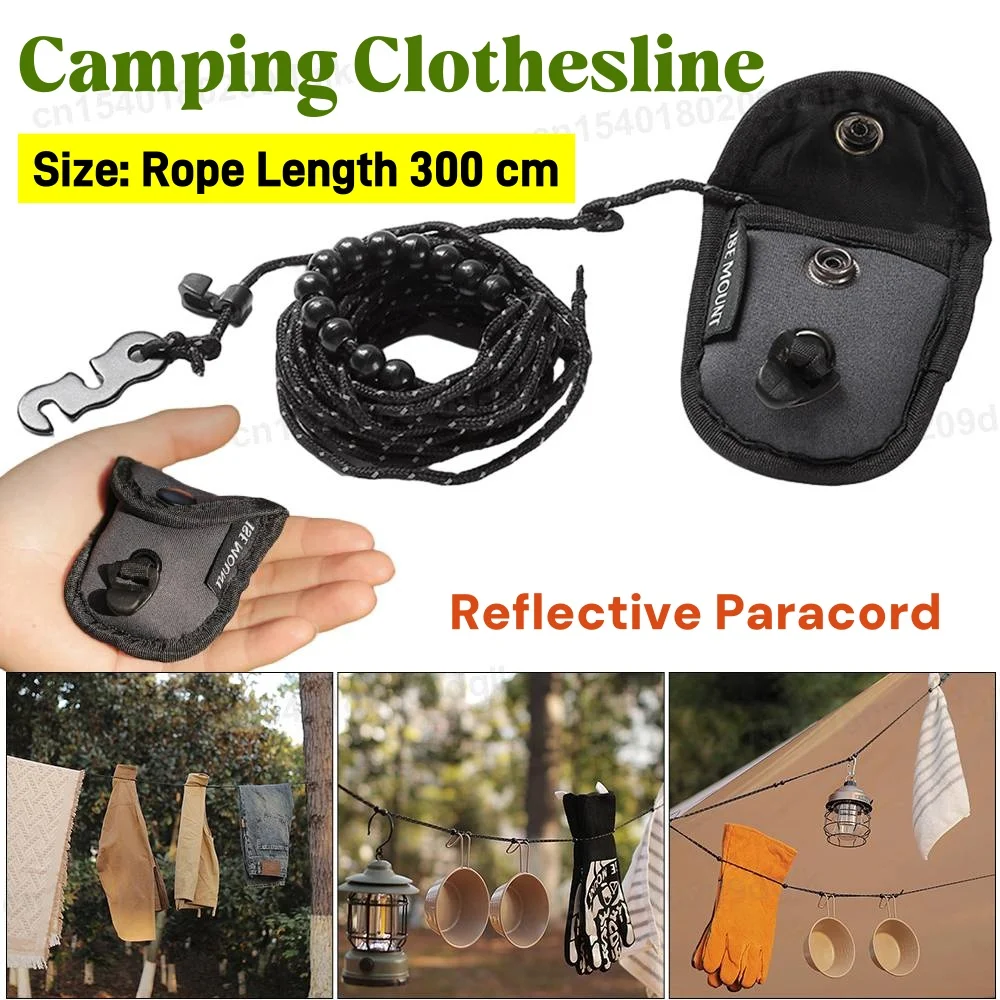 3m Camping Stretch Clothesline With 12 Clips Windproof Travel Clothesline Elastic Laundry Clothes Line for Hotel Trip Cruise