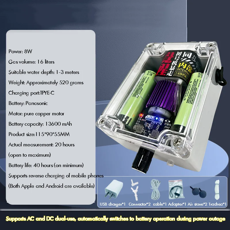 

Portable High Power Oxygen Pump USB Charging Compact Size for DIY Outdoor Fishing Long Battery Life
