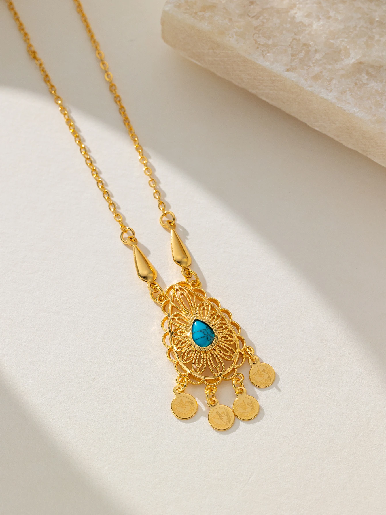 1PC copper gold-plated pendant necklace Muslim Middle Eastern ladies classic water drop necklace Arabic wedding bridal jewelry