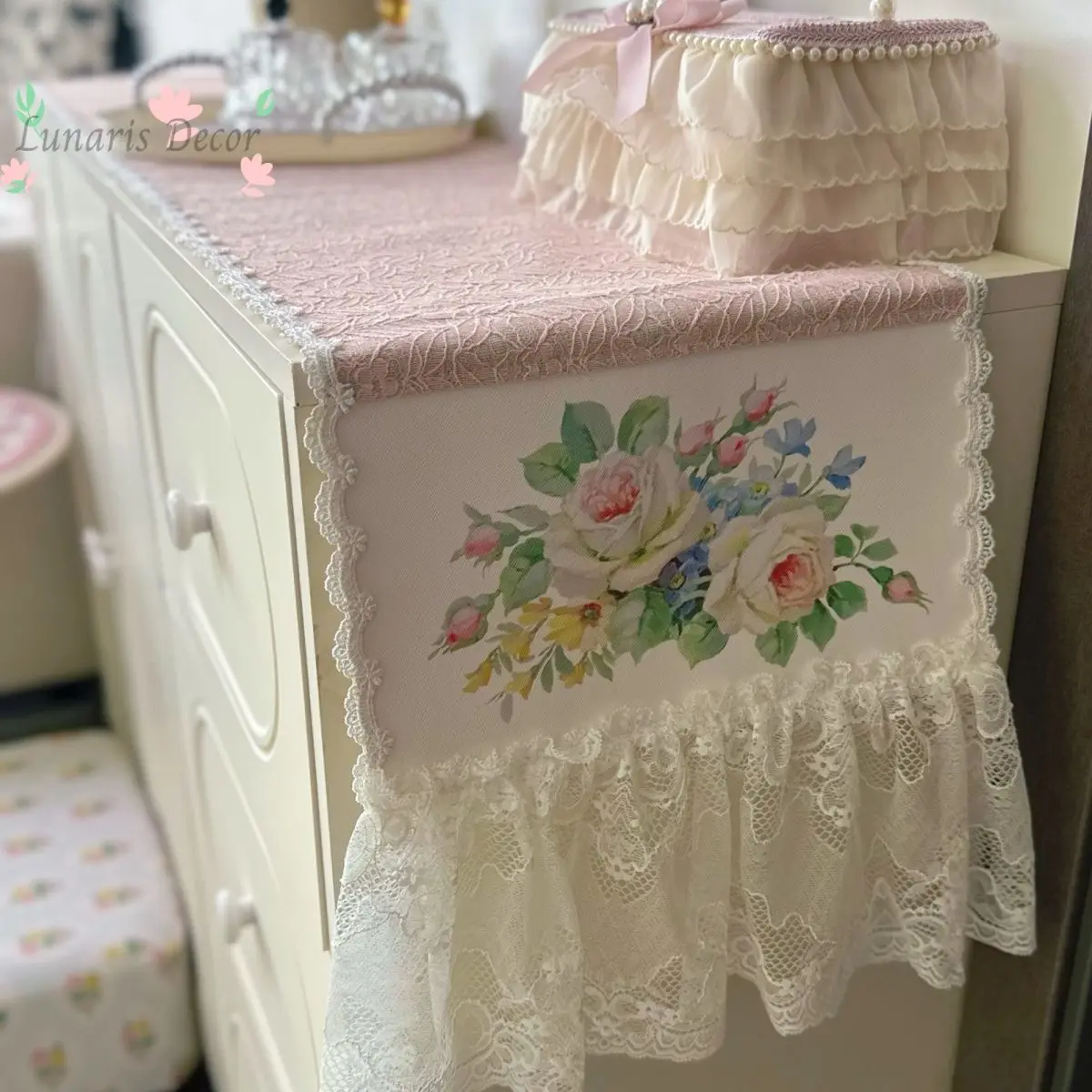 Lace French table flag fabric European pastoral rose bedside table coffee table tablecloth TV