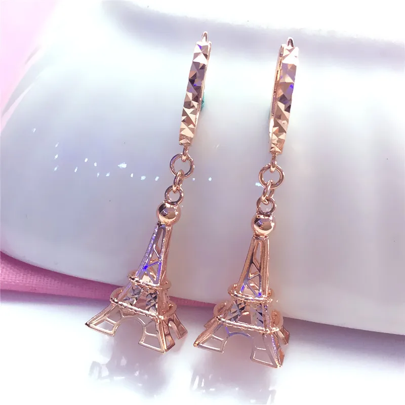 585 purple gold new three-dimensional design exquisite tower earrings for women14K rose gold exaggerated fashion jewelry