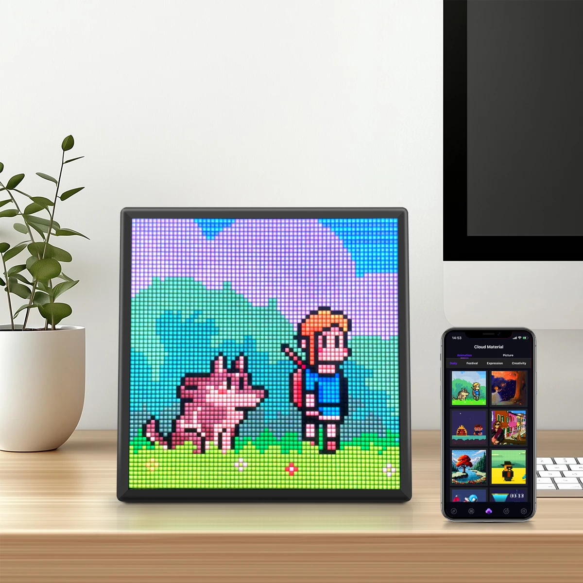 USB Powered Bluetooth Control LED Panel Light Text Pattern Animation Programmable Display Desk Decor Smart LED Pixel Screen Lamp