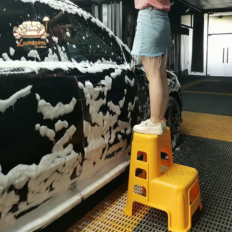 Thickened Plastic Car Wash Stool Car Beauty Shop Two-step Stool High and Low Foot Steps Household Multi-functional Ladder Stool