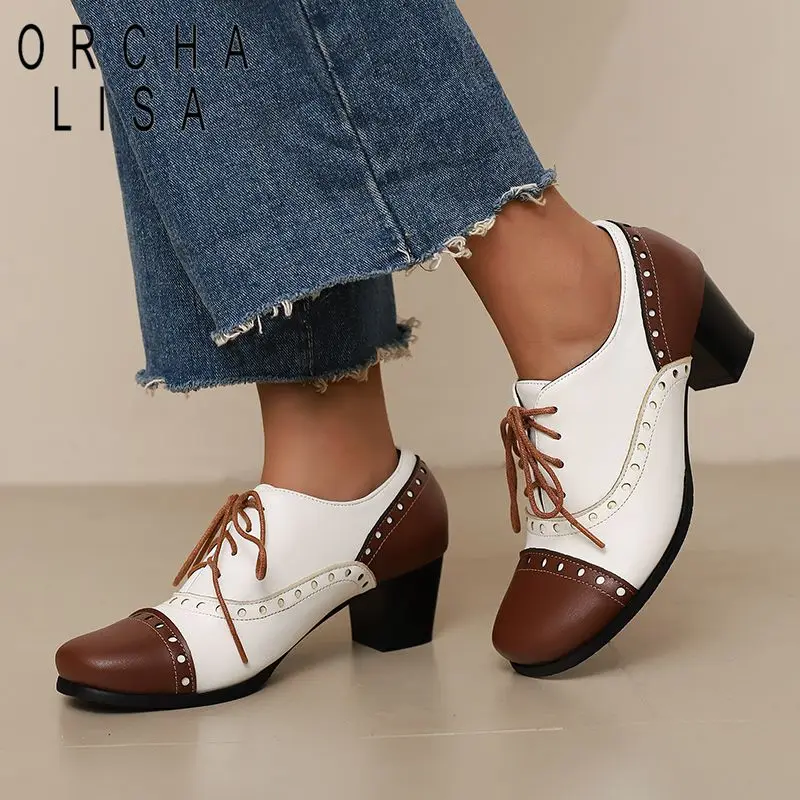 

Fashion Black Female Pumps Round Toe 5cm Block Heel Lace Up Large Size 42 43 44 Mixed Color Office Lady Autumn