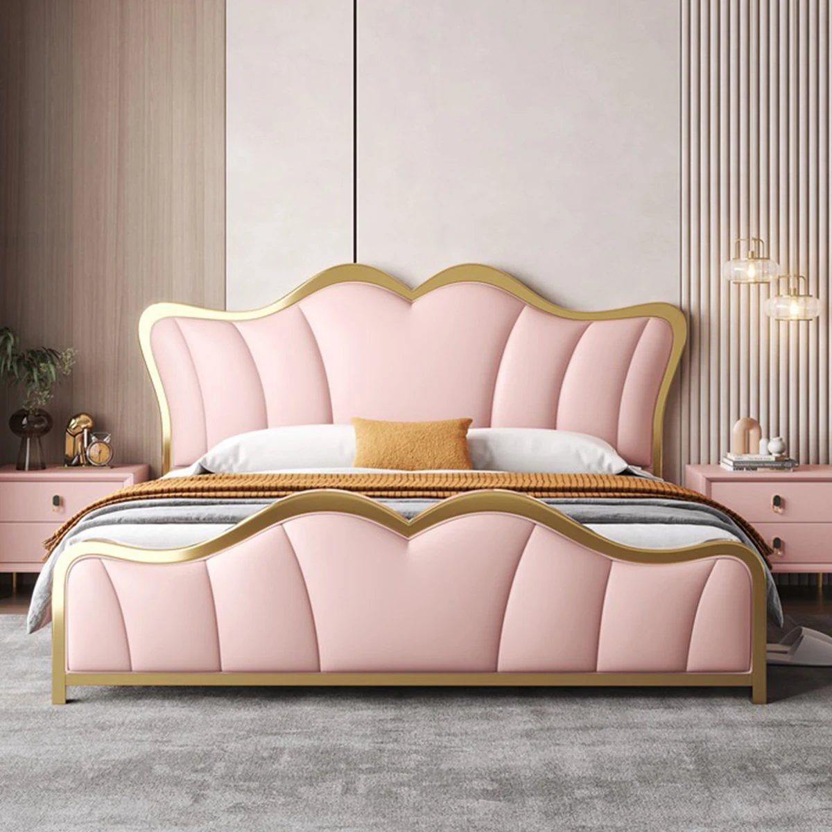 With Steel Edge Popular High End Hotel King Bed Set Designer Luxurious Modern Bed for Home Use Elegant Up-holstered Leather Bed