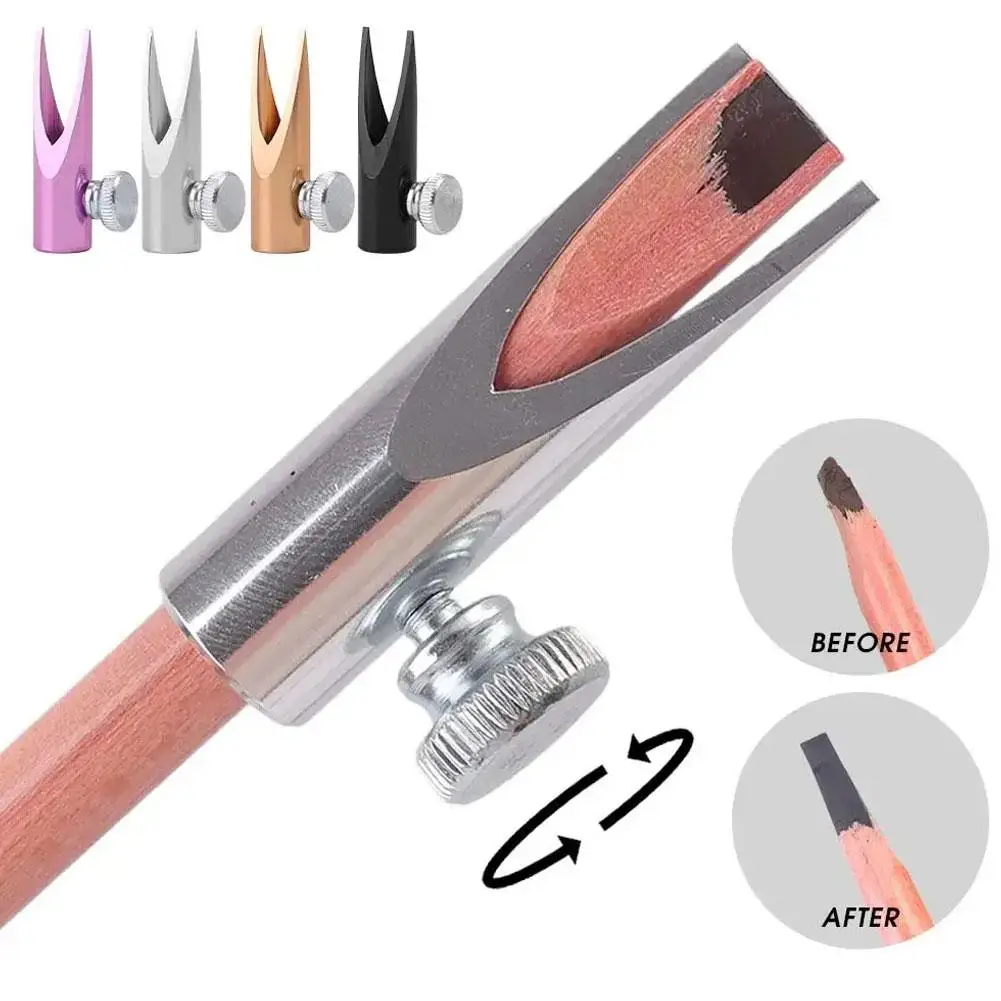 Lápiz de cejas para tatuaje de madera, sacapuntas de Metal, suministros en forma de U, lápiz de afilado, ranura para tarjeta de doble cara, Eyebr H7D4