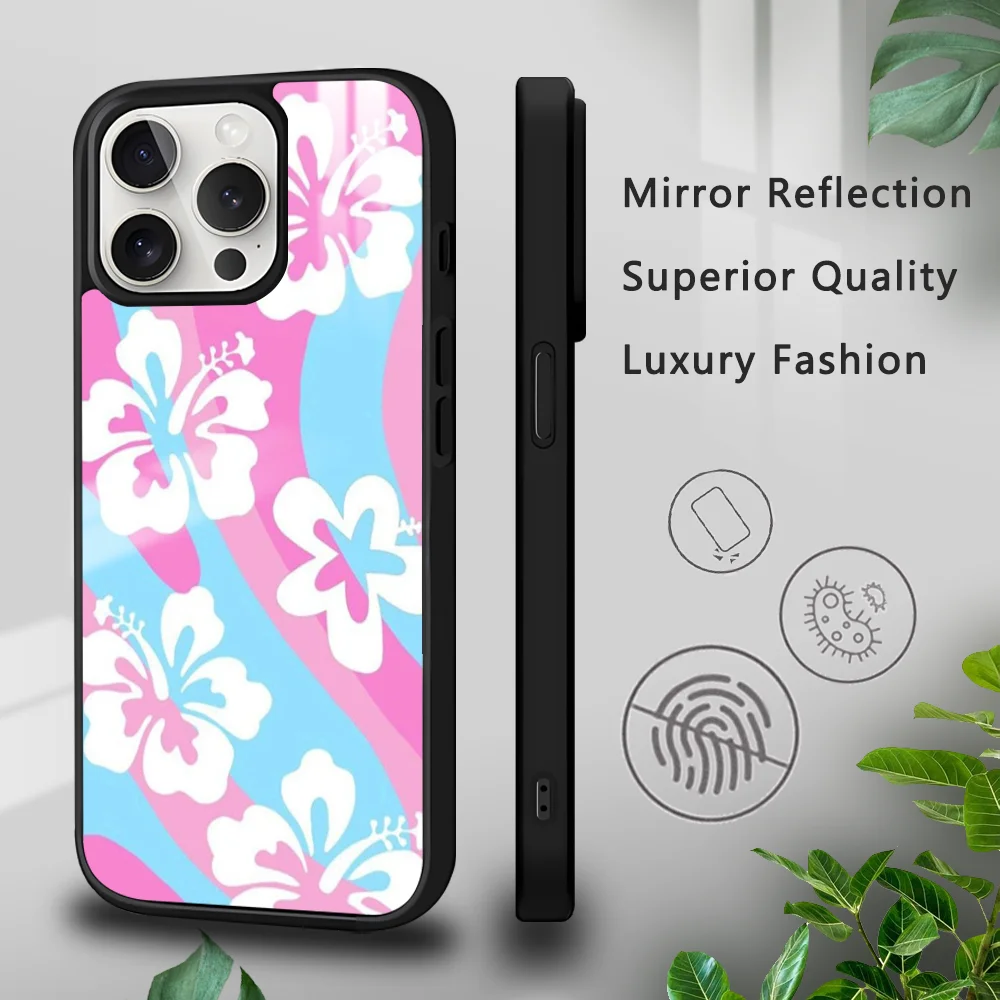 Pink On Pink Hibiscus Tropical Phone Case For iPhone 16 15 14 13 12 11 Pro Xs Max Mini Plus Celulares Hard Funda