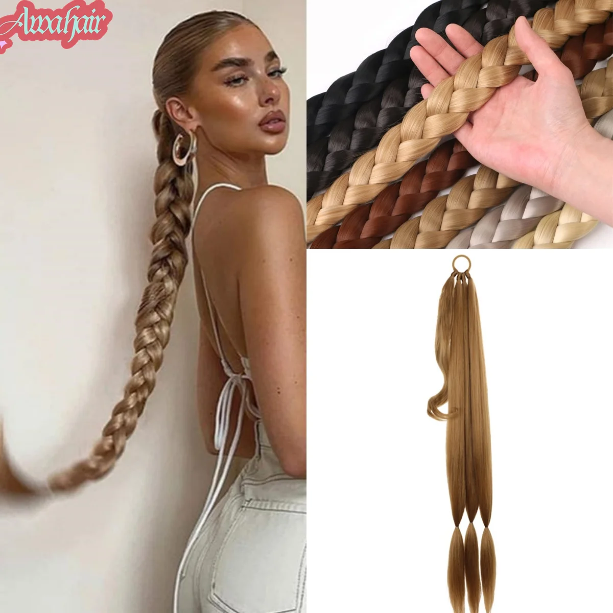 

Awahair Ponytail Extensions Synthetic Boxing Braids Wrap Around Chignon Tail With Rubber Band Hair Ring 30 " DIY For Women Daily