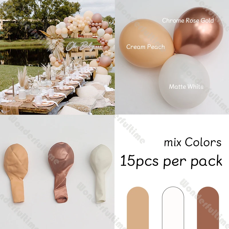 15pcs Mix Color Latex Wedding Balloons Metal Doubled Stuffed Matte Retro Boho Baby Shower Balloon Birthday Decoration Air Globos