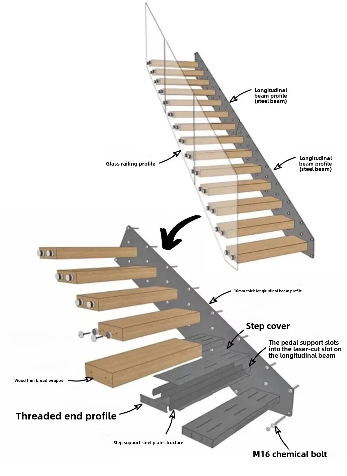 Customization Customized Suspended Stairs Modern and Simple Style Simple Villa Stairs and Hotel Stairs