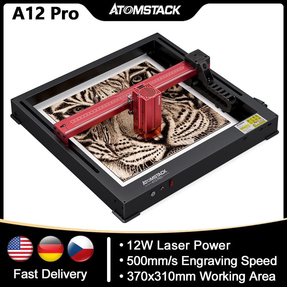 

ATOMSTACK A12 Pro Laser Engraver 12W Laser Power 370x310mm Engraving Area Expandable DIY Laser Engraving Cutting Machine