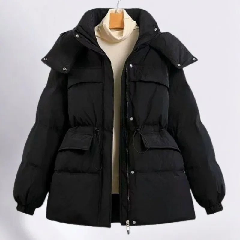 New minimalist waist down jacket Korean version for women's mid to long length Winter short duck down thick hooded down jacket