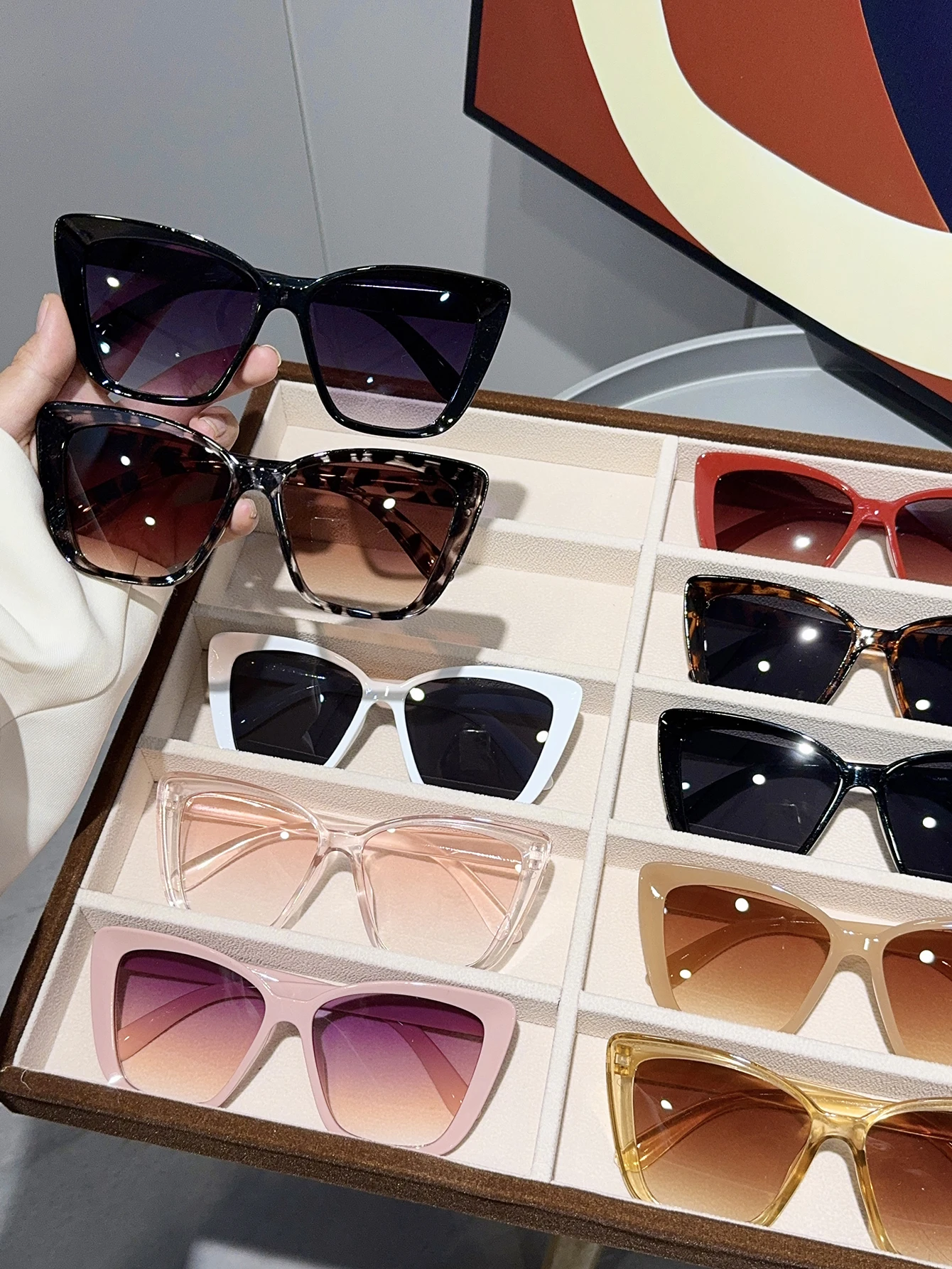 10Pcs Women's Cat Eye Frame Fashion Glasses Simple and High-End Dopamine Color Stunning Combination Set Suitable for Daily Use