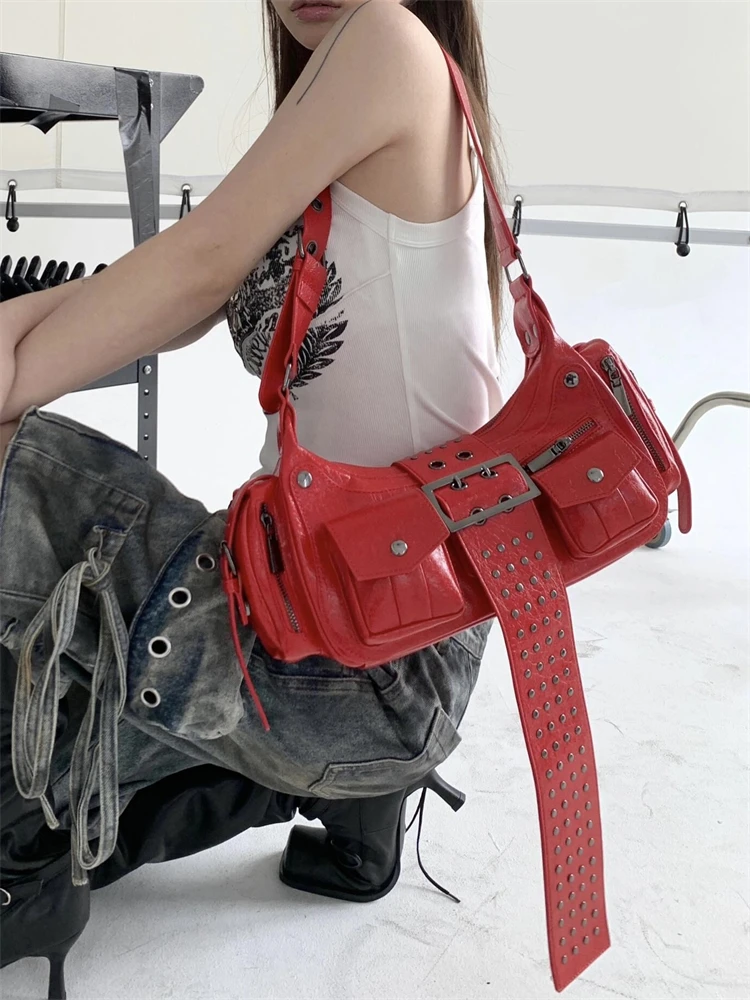 

Punk Sle Motorcycle Bag Women's Unique Design High-End Underarm Retro Versatile Single oulder Crossbody Bag